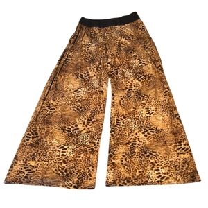 Robert Louis Leopard Print Wide Leg Palazzo Flowy Pants Stretch Waist Women's XL